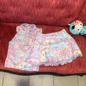 Sugar thrillz dollskill Groovy Galaxy Mesh Space top & skirt set